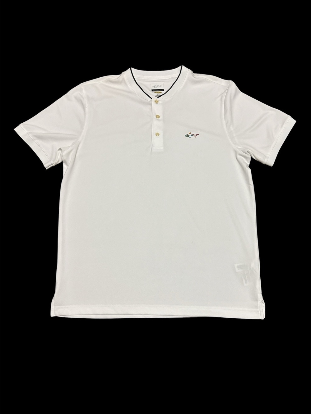 Greg Norman White Short-Sleeve Shark Polo Shirt Medium MicroPique Stretch Sports